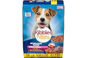 Kibbles 'n Bits Mini Bits Small Breed Dry Dog Food, Savory Bacon & Steak Flavor for Adult Dogs, 16 lb. Bag