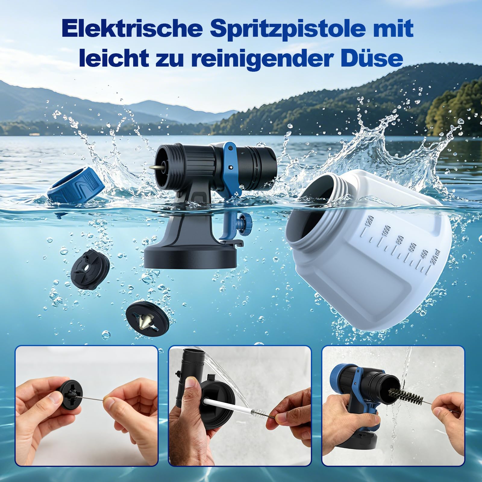 NANWEI Akku-Farbspritzgerät, kompatibel mit Makita 18-V-Akku, Spritzpistole mit 1200-ml-Behälter, Zaun-Farbspritzgerät mit 4 Düsen und 3 Sprühmustern (Mit Akku und Ladegerät) 4