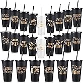 Baderke 12 Pcs Birthday Party Glitter Tumblers 24 oz Squad Plastic Tumblers with Lid and Straw for 20th 30th 40th 50th 60th Birthday Decorations Favor for Women Adults(Black)
