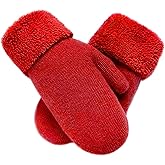 Winter Warm Knitted Mittens for Women - Cold Weather Stretch Thick Faux Fleece Gloves