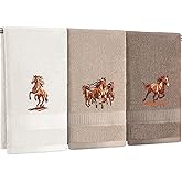 Hillsuren 3 Pcs Western Horse Hand Towels Set for Bathroom 100% Cotton Embroidered Decorative Equestrian Horse Themed Gifts Farmhouse Towels for Bathroom Kitchen Decor 13. 3 x 29. 5''