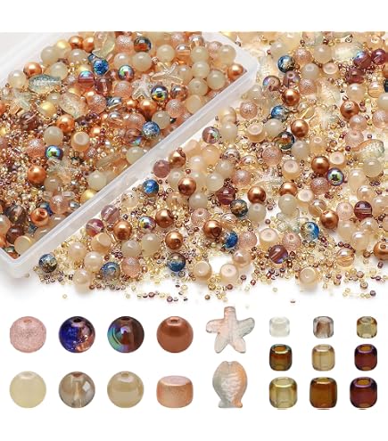 Assorted Glass Beads Kit For Jewelry Making — 240 Round Beads, 10 Fish & Starfish Beads, Mixed Seed Beads (White To Black) - View #10