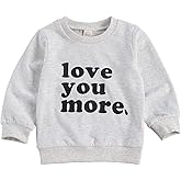 BeQeuewll Infant Toddler Boys Girls Crewneck Sweatshirt Love You More Letter Printed Long Sleeve Pullover Shirt Sweater Tops