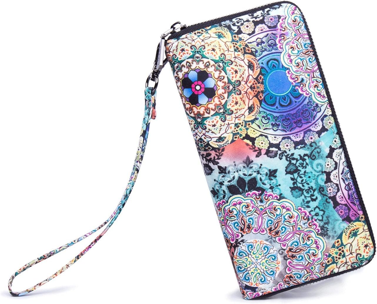 LIKEWE Women Polyester Fibre Wallet Zip Around Clutch Wallet Large Travel Purse (DL-Flower)