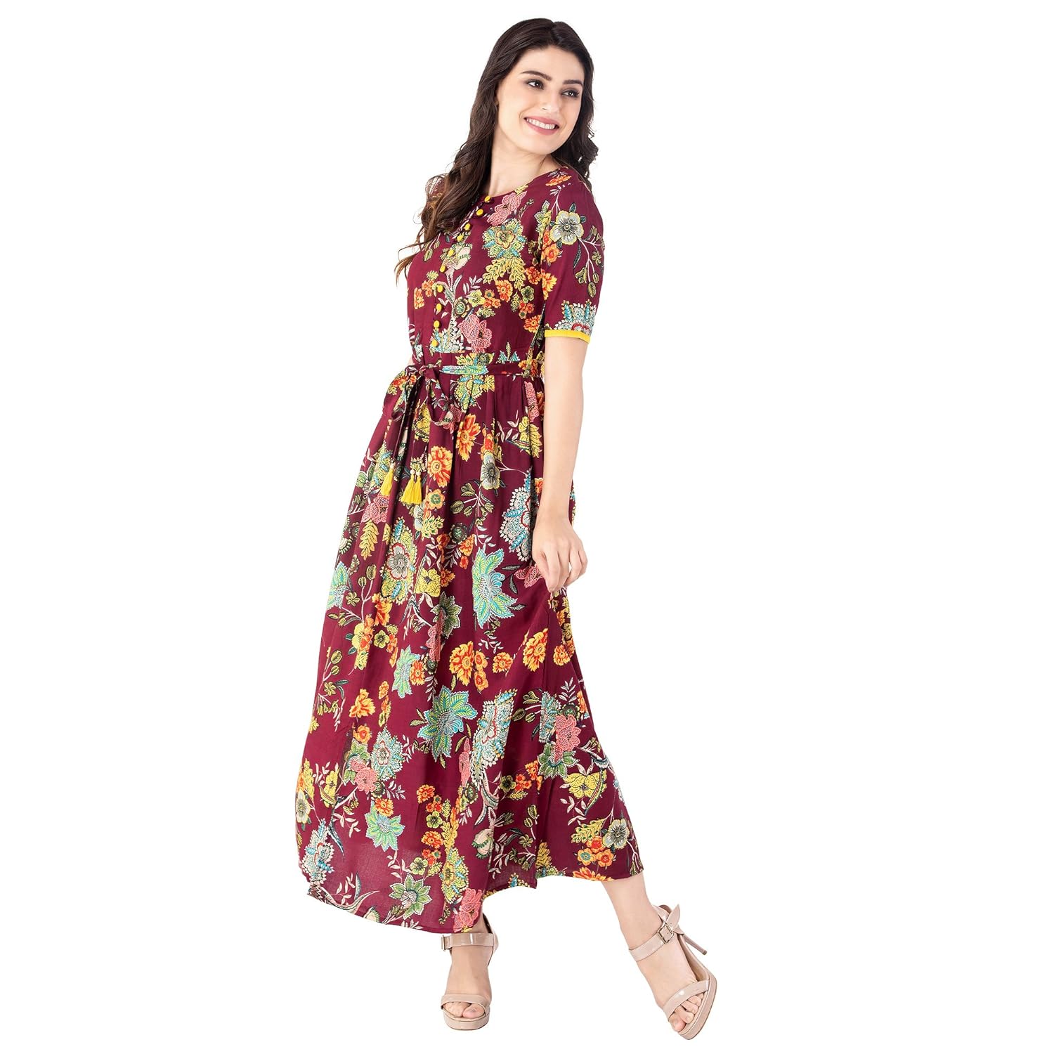 khushal k women's rayon floral print a-line dress