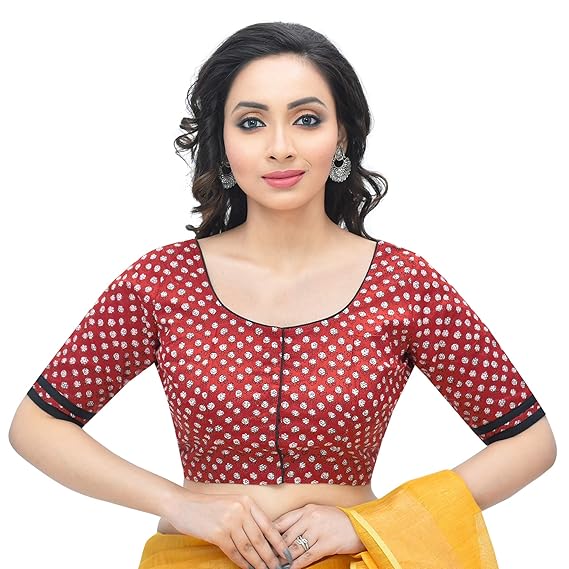 Women Cotton Printed Stitched Blouse (Maroon) - D-005435