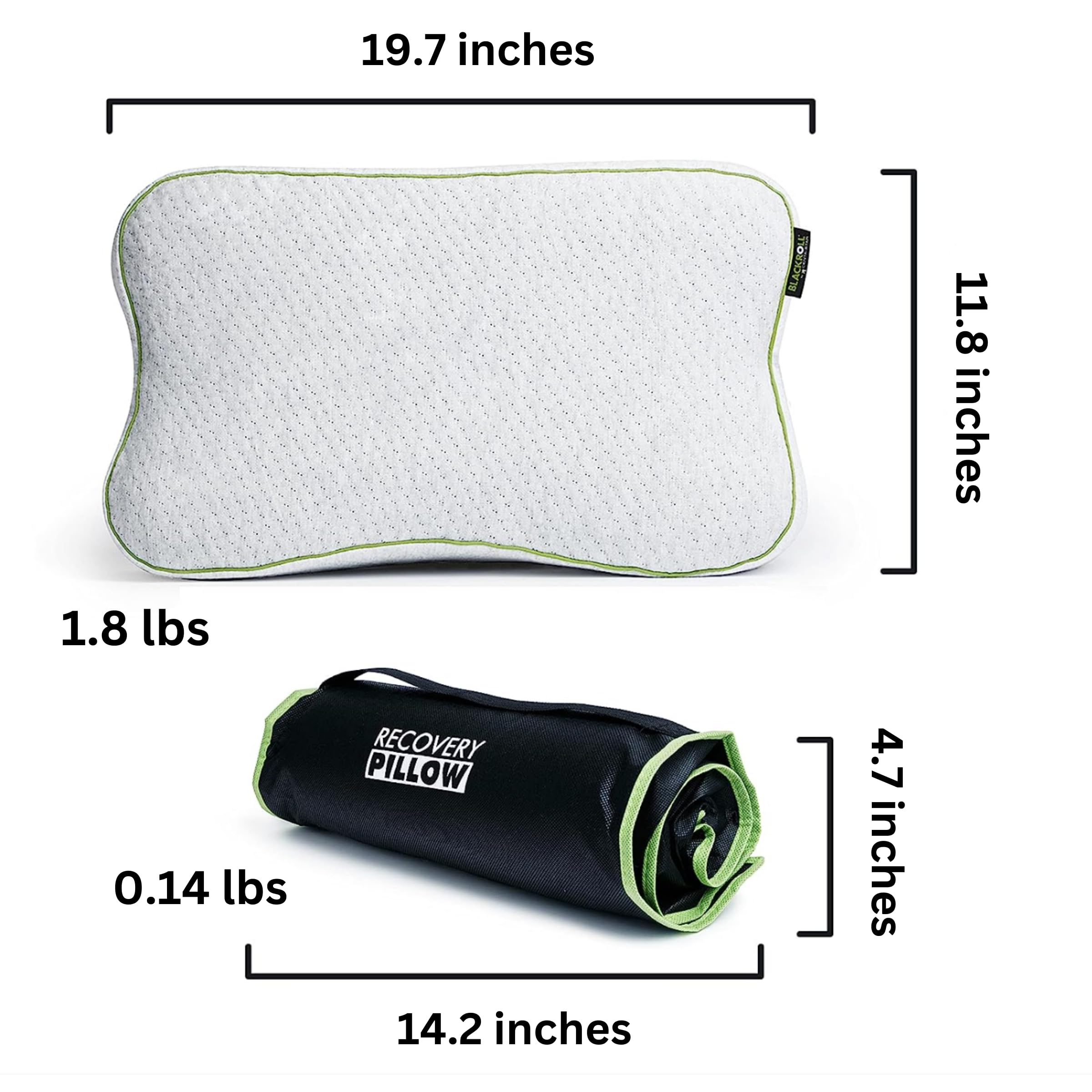 BLACKROLL® Recovery Pillow (50 x 30 cm), Kopfkissen für erholsamen Schlaf, ergonomisches Kissen mit Travel Bag für Reisen, Nackenkissen aus Viscose Memory Schaum, Made in Germany