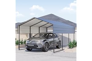 DEYEGELEA Metal Carport 10'x15'x8.5' Ft Heavy Duty Grey Galvanized Steel Roof Multi-Use Shelter Canopy with Metal Frame, Prefab Carport Garage for Cars, Boats, and Tractors