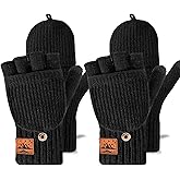 CHENMEI Winter Fingerless Gloves for Men Women - Mittens Finger Wool Gloves with Flip,Warm Half Finger Knitted Cold Weather