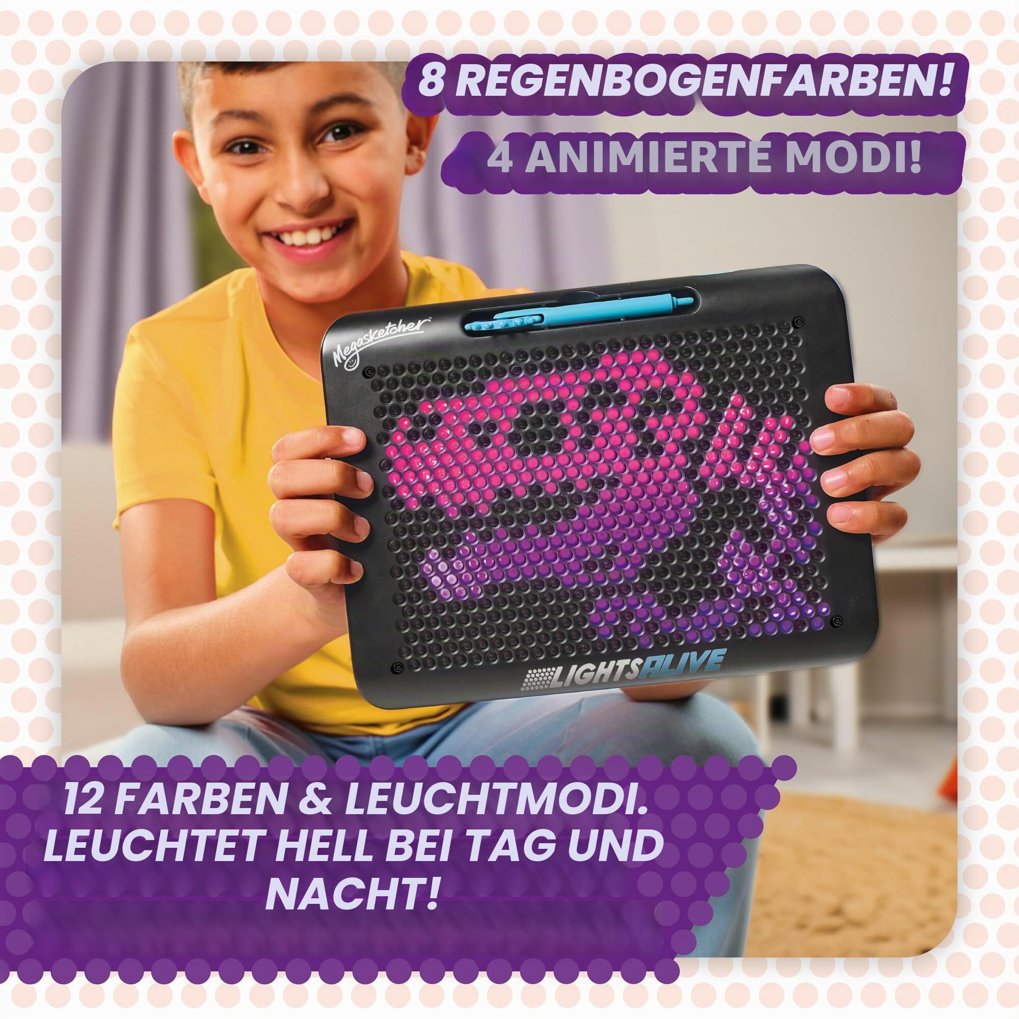 Megasketcher TOMY Lights Alive | Leuchtendes Zeichenbrett für Kinder, inklusive Stift mit Roller, 2 Schablonen | Zeichenspielzeug für Kinder ab 3 Jahren 6