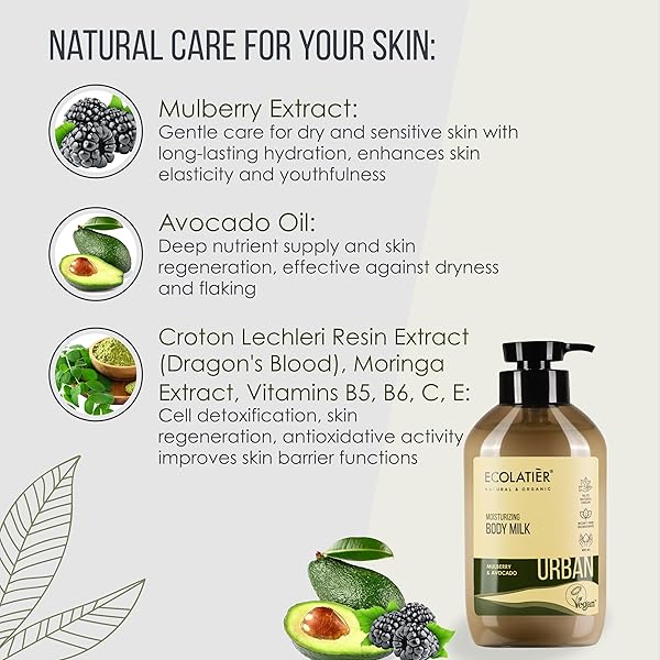 ECOLATIÈR MOISTURIZING BODY MILK – HYDRATING BODY LOTION FOR DRY SKIN, 97.5% NATURAL, VEGAN CERTIFIED WITH MULBERRY & AVOCADO OIL, LIGHTWEIGHT & NON-GREASY FORMULA FOR WOMEN & MEN – 13.5 FL OZ