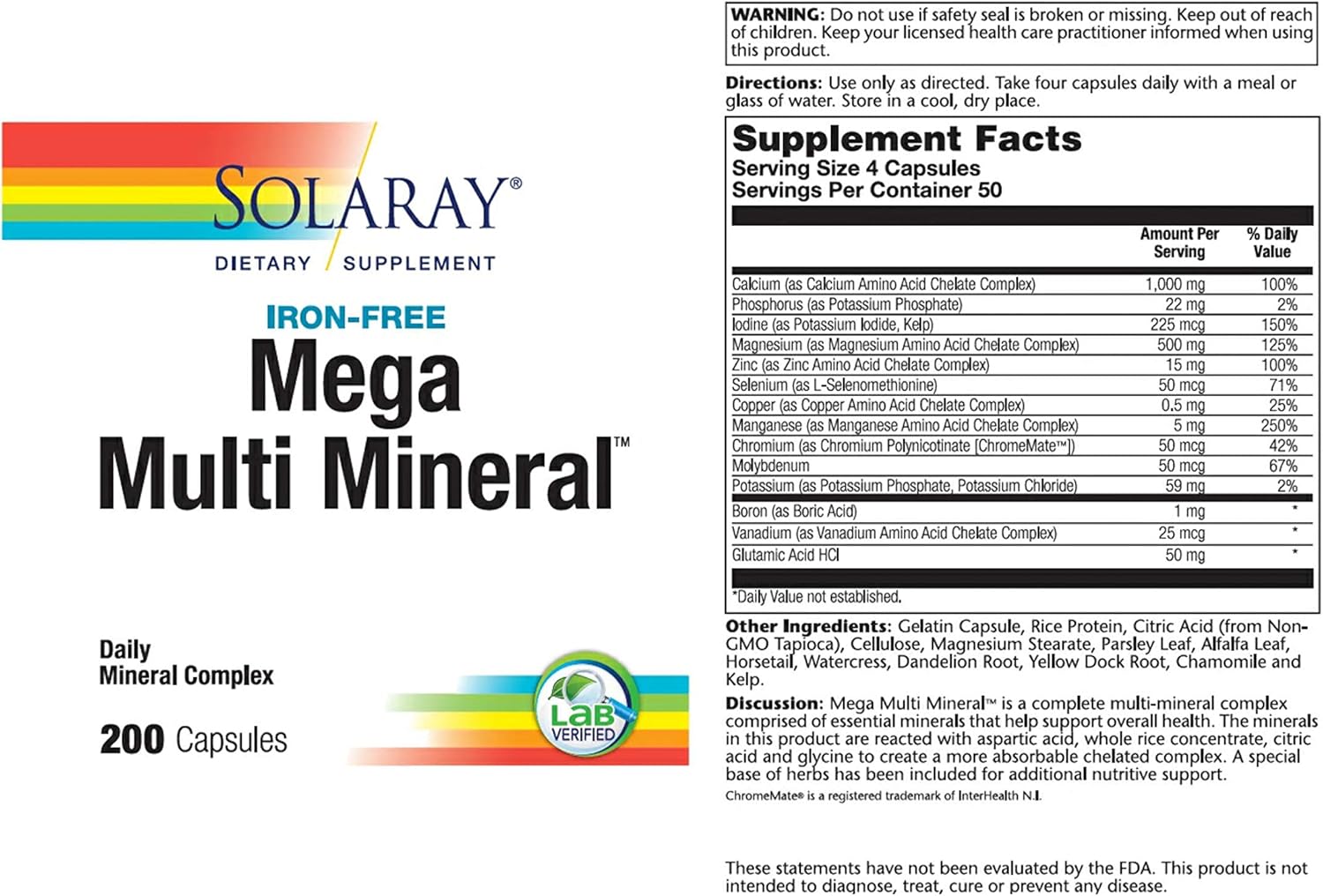 Mega Multi Mineral Without Iron ,200 Capsules: Health & Personal Care