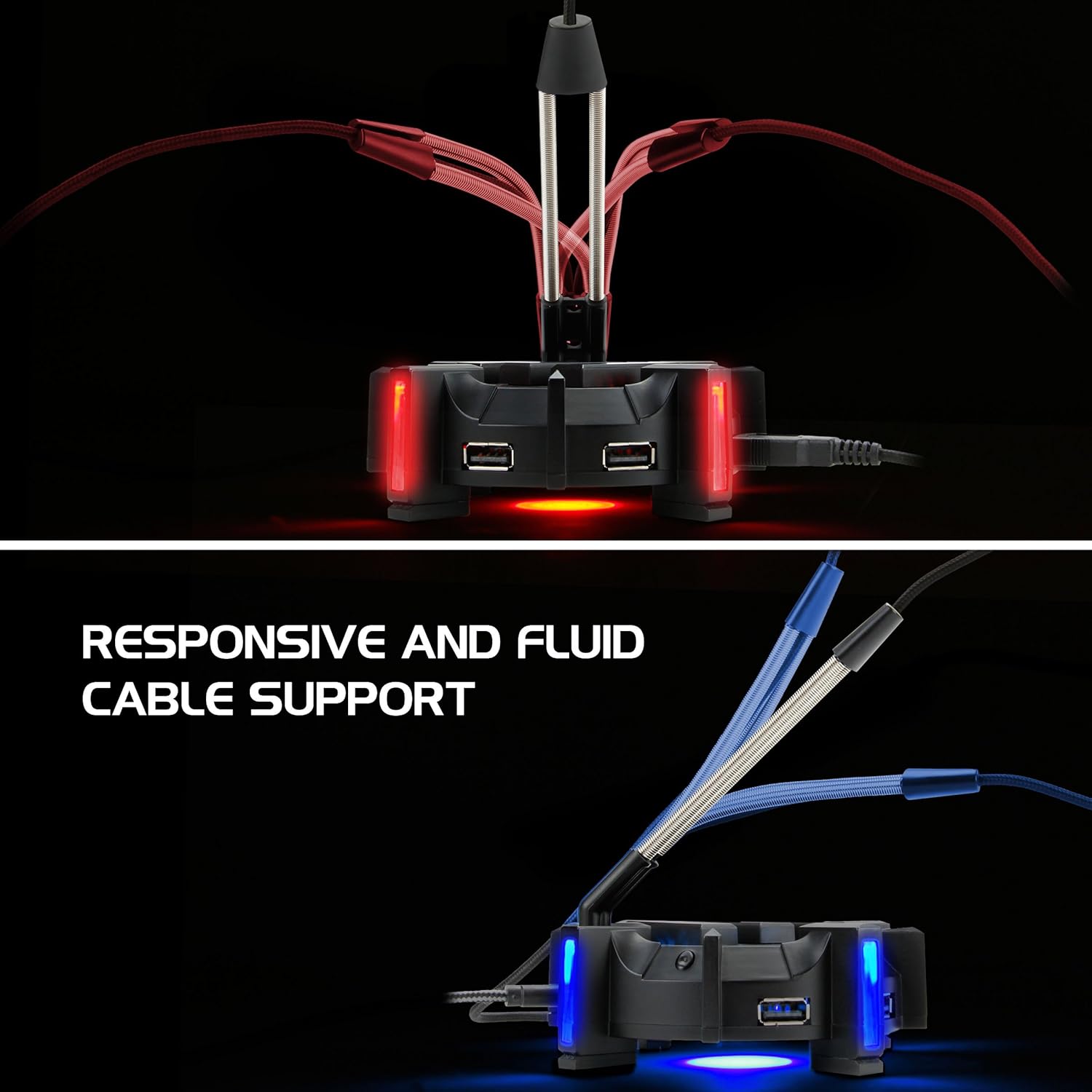 ENHANCE Pro Gaming Mouse Bungee Cable Holder 4 Port USB Hub with 7 LED