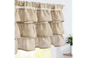 jinchan Ruffled Valance Curtain Slubbed Crossed Kitchen Valance Vintage Shabbychic Style for Living Room Small Windows 18 Inch Cottagecore Farmhouse Half Window Rod Pocket 1 Panel Taupe