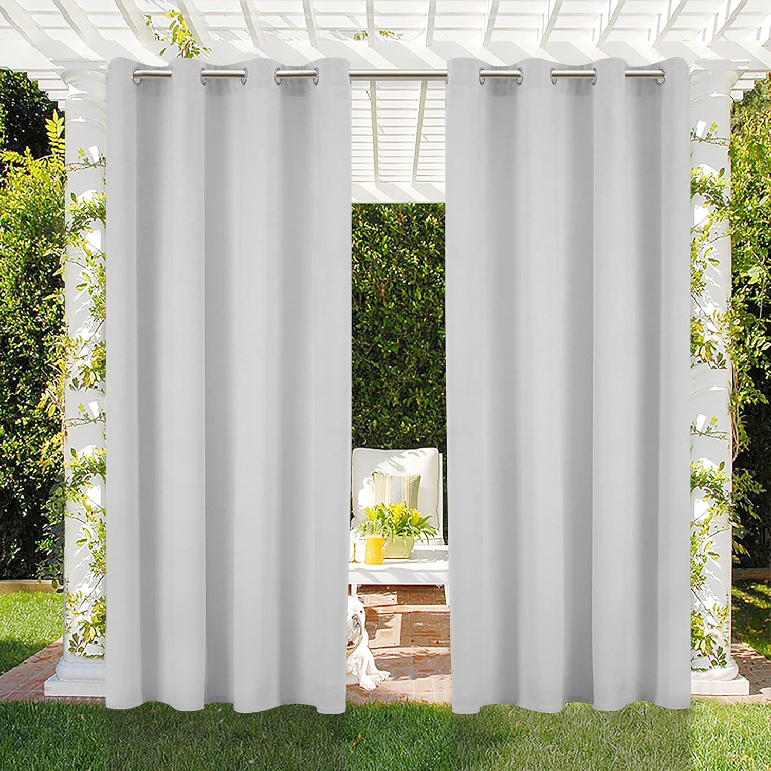 Outdoor Curtains - CHHKON Outdoor Velvet Curtains for Patio Clearance Waterproof Pergola Curtain Indoor Drapes Blackout Curtains 108 Inch Long Privacy Screens and Panels with Grommet