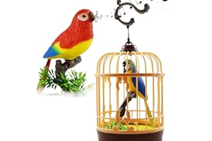 Sound & Motion-Activated Chirping Bird in Cage – Realistic Singing Toy with Moving Beak & Melodic Sounds | Battery-Operated D