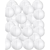 Treela 30 Pack White Chinese Japanese Paper Lanterns Decorative Hanging Ball Round Paper Lantern Lamps for Wedding Birthday Party Home Decorations(8 Inch)
