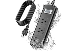 EIGSO 15 FT Outdoor Extension Cord, 3 Wide Outlets Waterproof Power Strip, Weatherproof Surge Protector, Electric Shockproof and Overload Protection for Patio Garden Yard Christmas Lights, Black