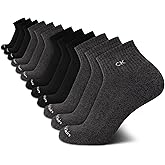 Calvin Klein Mens Quarter Socks - 12 Pack Soft Cushioned Stretch Performance Breathable Quarter Cut Athletic Socks for Men