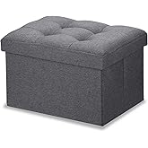 LINMAGCO Ottoman Storage Ottoman with Storage Small Foot Rest Stool Under Desk Stool Short Folding Footrest Linen Cloth Dark Gray 16X12X12IN