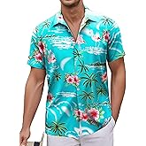Simmashah Mens Hawaiian Shirt, Short Sleeves Button Down Beach Clothing, Unisex Summer Flamingos Casual Aloha Floral Shirts