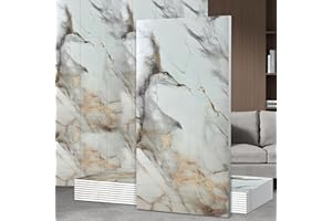 JUGATAMAIBU 10PCS Peel and Stick Floor Tile Shower Tile Waterproof PVC Waterproof Wallpaper for Kitchen and Bathroom (Flowing Gold Phantom, 23.6" x11.8 10PCS)