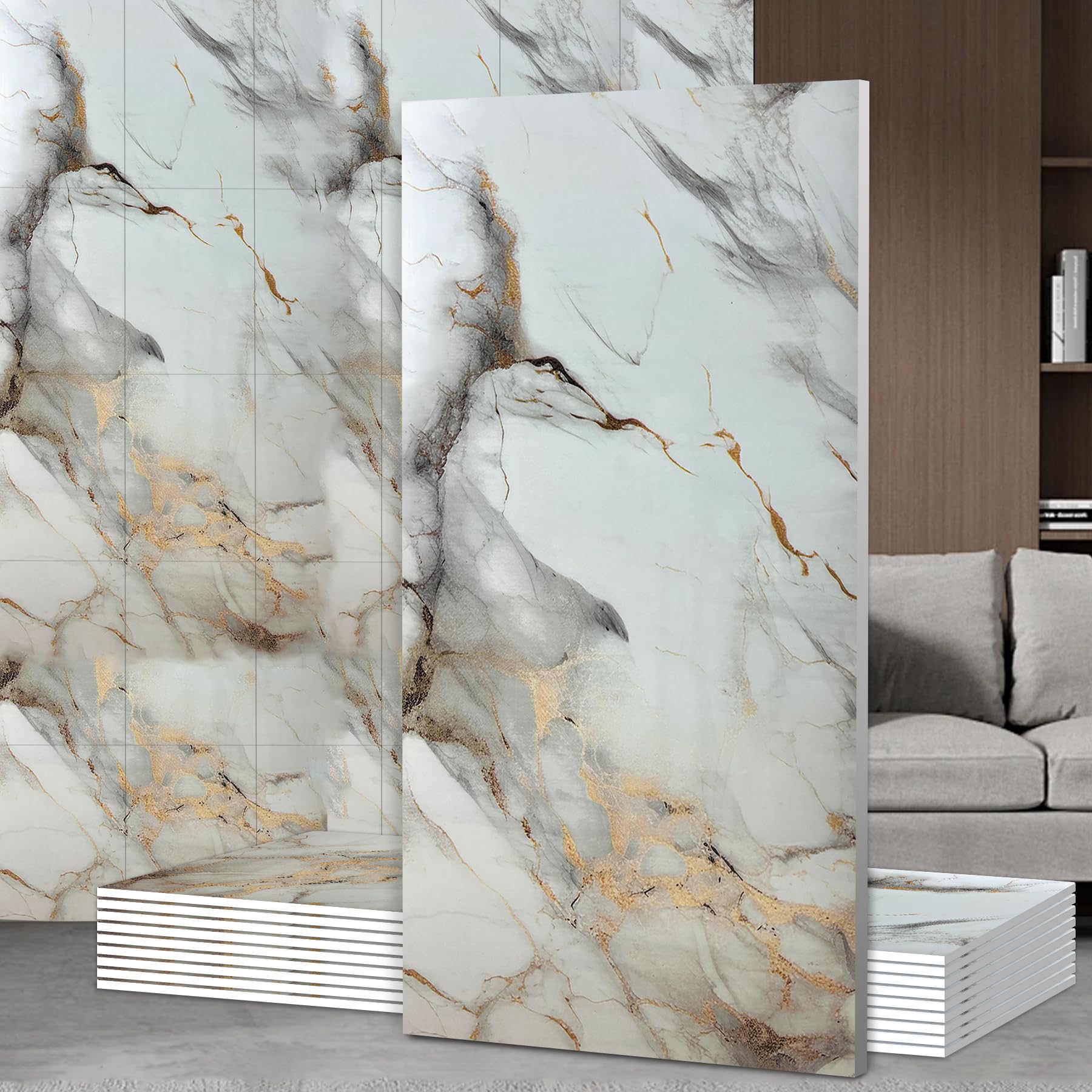 Photo 1 of * FACTORY SEALED **
JUGATAMAIBU 10PCS Peel and Stick Floor Tile Shower Tile Waterproof PVC Waterproof Wallpaper for Kitchen and Bathroom (Flowing Gold Phantom, 23.6" x11.8 20PCS)