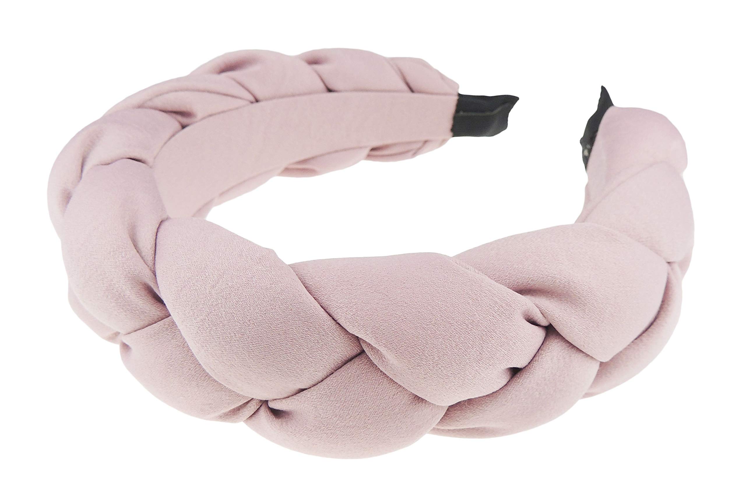 Womens Luxury Occasion Wedding Bridal Party Birthday Christmas Evening Wide Thick XL Plaited Braided Twist Turban Padded Satin Chiffon Hair Hairband Accessories Headband Alice Band (Pink)