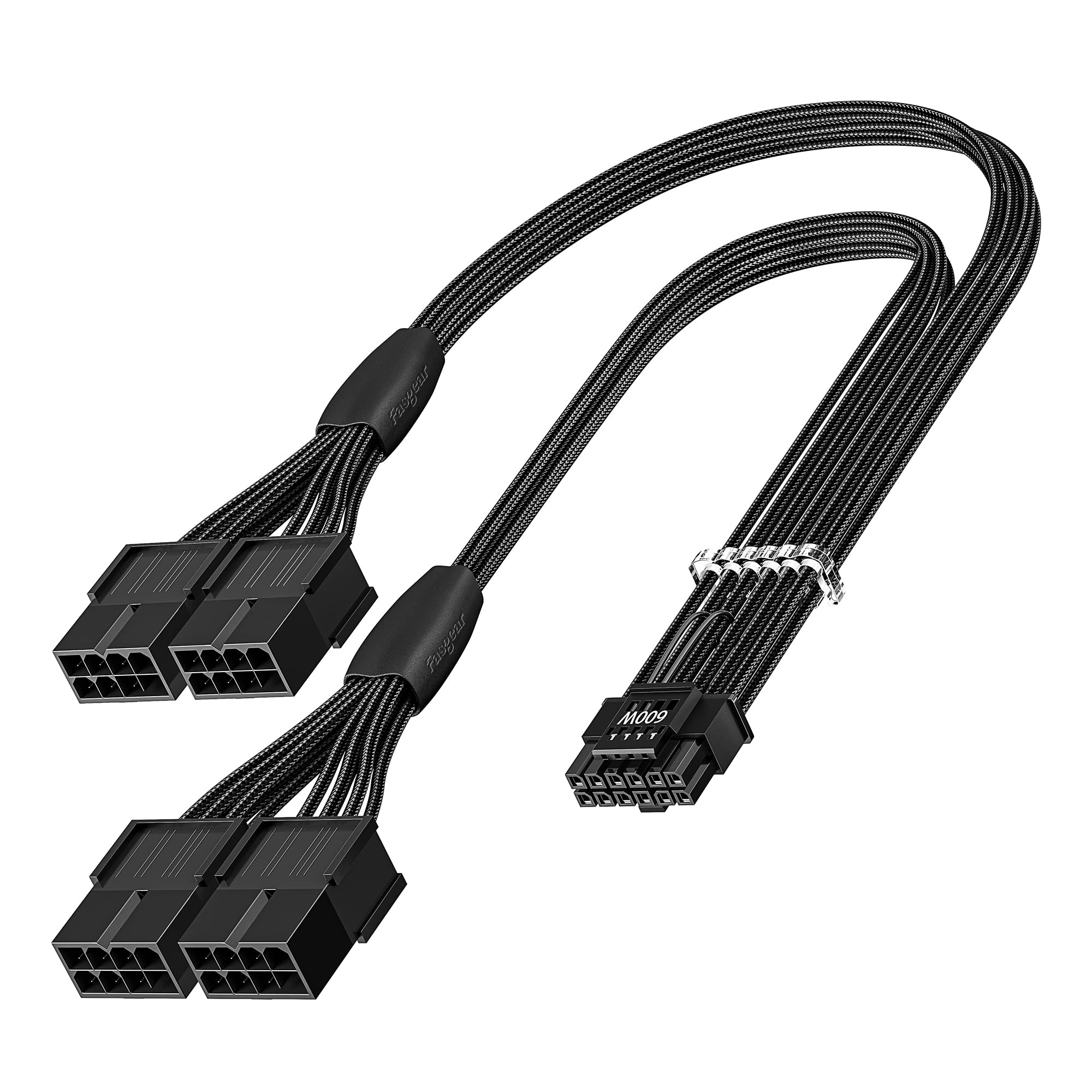Fasgear PCI-e 5.0 Extension Cable,16Pin(12+4) Male to PCI-E 5.0 4x8(6+2) Pin Female Sleeved Extension Cable, 40cm 12VHPWR(12V-2x6) Cable for GPU GeForce RTX 3090Ti 4080 4090 4070Ti 5090 (16AWG/Black)