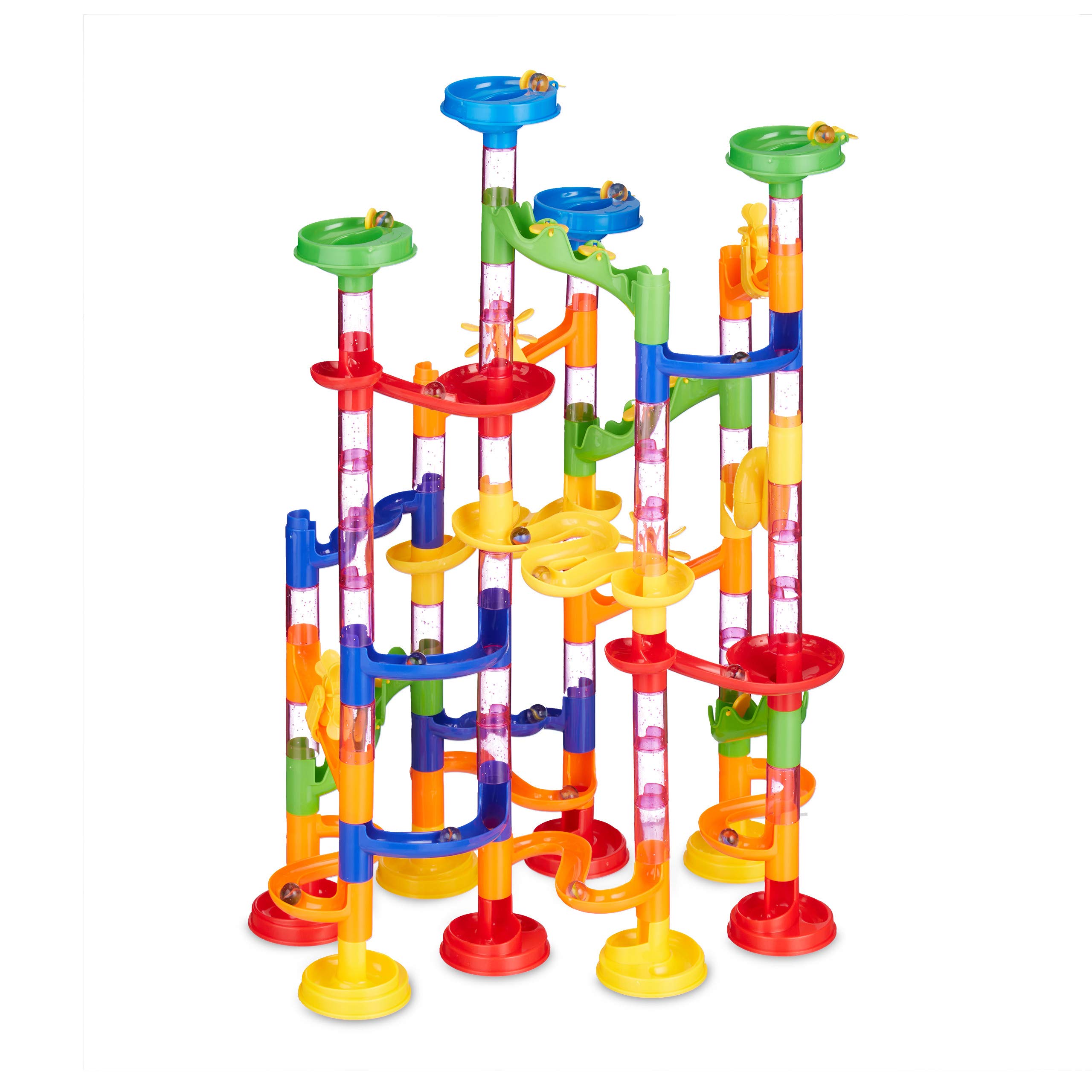 Relaxdays 10031064 Marble Run 120-Piece Starter Set, 75 Track Elements, 45 Marbles, Fun for Children, Marble Run from 3 Years, Colourful