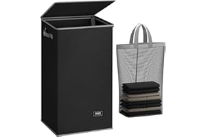 SOLEDI Laundry Hamper Black with Lid and Removable Bag - 100L Large and Tall Laundry Basket Collapsible with Handle for Clothing and Toys Storage - Dirty Clothes Hamper for Bedroom, bathroom, dorm