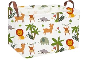 Essme Rectangular Baby Storage Basket,Green Baskets,Nursery Storage Bin Organizer with Handles for Jungle Decor,Shelf Bins,Animal Basket.(Jungle animal)