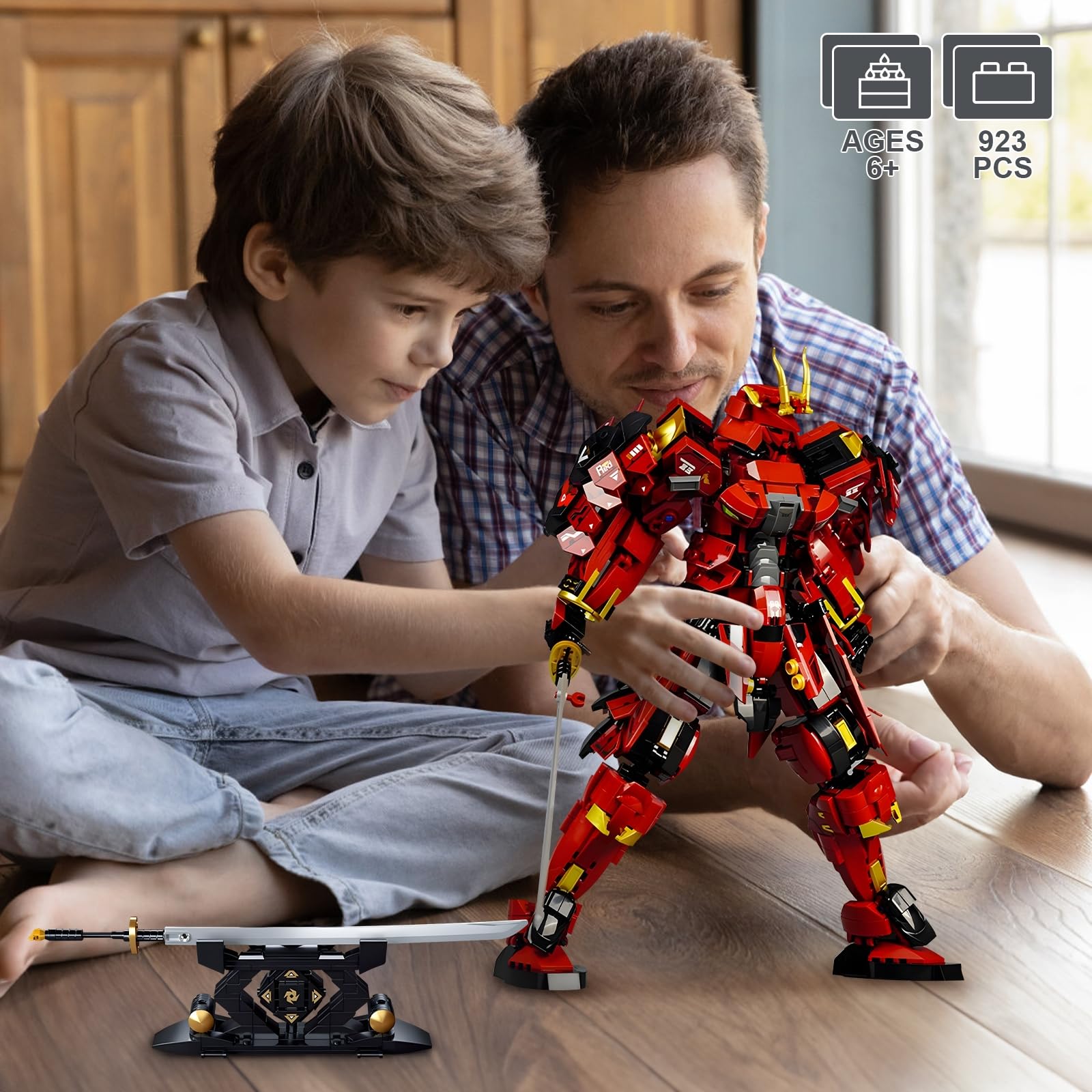 HIGH GODO Samurai Mech Warrior Model Building Sets, Double Swords Robot Building Blocks Toy Set, 923 Pieces Creative Collectible Gift for Adults Man Teens 14+