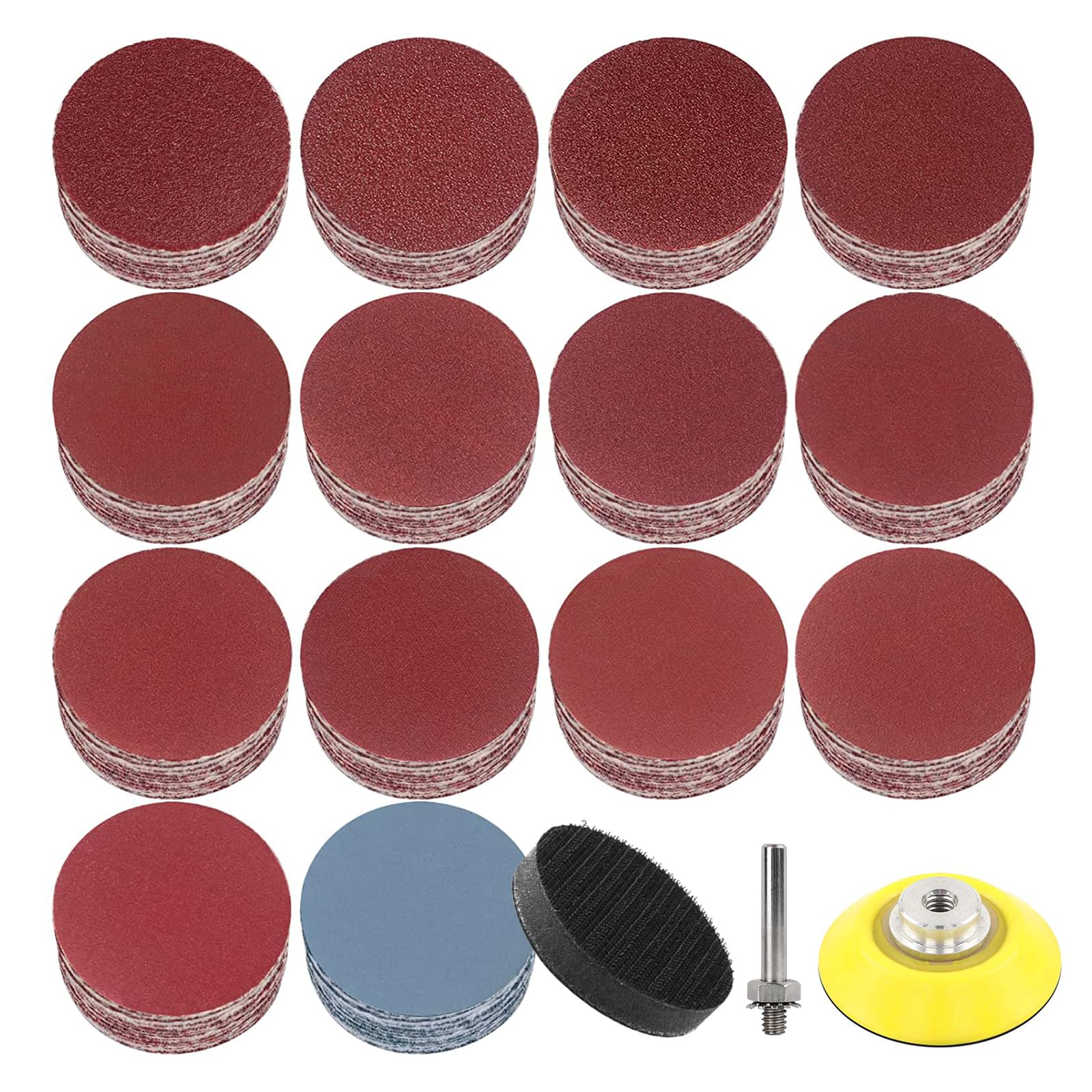 140 Piece 75mm Sandpaper Hook and Loop 40 60 80 120 180 240 320 400 600 800 800 1000 1500 2000 3000Grit, Hook and Loop Discs Set with 1 Piece Sanding Wheels Pad Kit Polishing Pad Adapter.