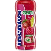MENTOS SUGAR-FREE CHEWING GUM, TROPICAL RED FRUIT LIME, NON MELTING, 15 PIECE BOTTLE