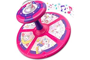 Flooyes Unicorn Sit and Spin Toys for Toddlers Girls 2 Years Old, Christmas Birthday Gifts for 1 2 3 4, with LED and Music, 360° Spin