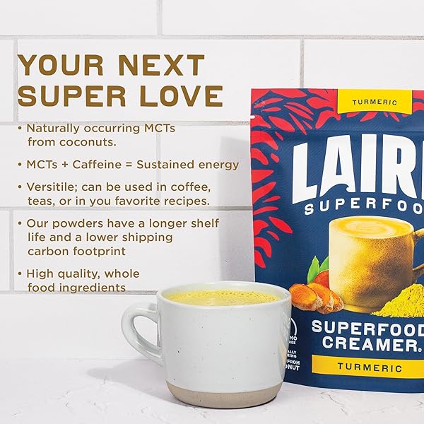 LAIRD SUPERFOOD NON-DAIRY ORIGINAL SUPERFOOD TURMERIC COCONUT POWDER COFFEE CREAMER, GLUTEN FREE, NON-GMO, VEGAN, 16 OZ. BAG, PACK OF 1