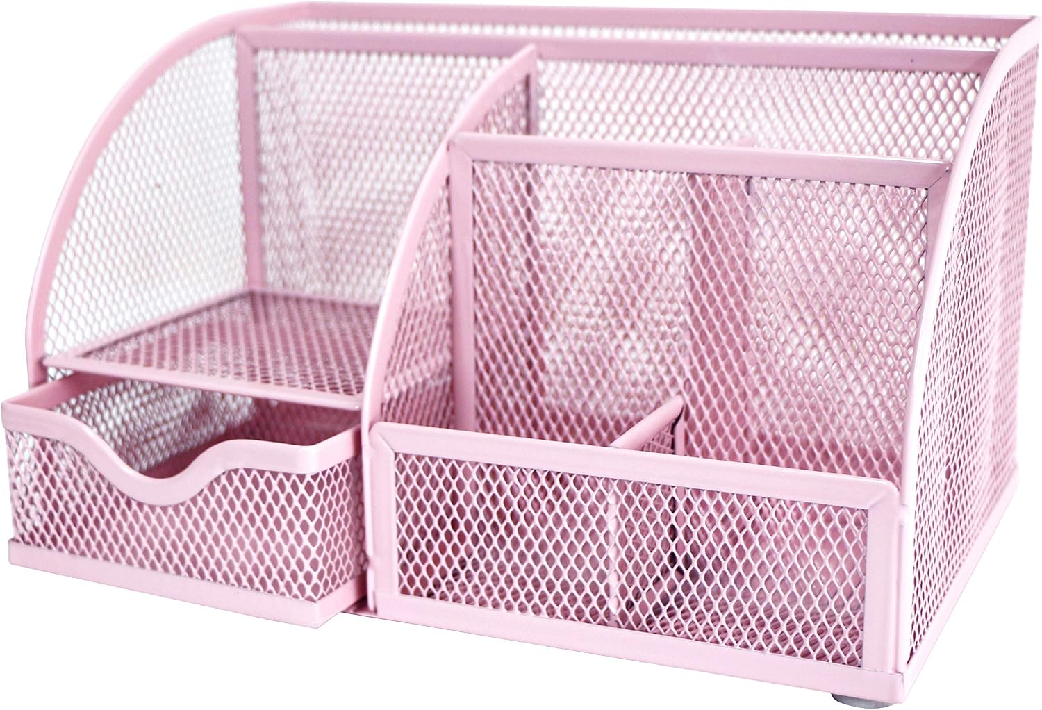 EXERZ Desk Organiser/Mesh Desk Tidy Caddy/Pencil Holder Multifunctional with 7 Compartments- Light Pink - Image 5