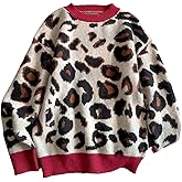 Milumia Women's Leopard Print Crewneck Sweater Color Block Long Sleeve Fall Knit Tops