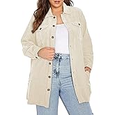 Eytino Womens Plus Size Long Sleeve Button Down Boyfriend Shirts Casual Plaid Shacket Jacket Coats(1X-5X)