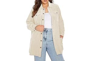 Eytino Womens Plus Size Long Sleeve Button Down Boyfriend Shirts Casual Plaid Shacket Jacket Coats(1X-5X)