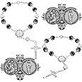 Frienda 4 Pcs Car Rosary Saint Benedict Rosary Rearview Mirror Hang Auto Rosary with Car St Christopher Visor Medal Cross Religious Accessory Bless Safety Gift for Truck Bike Driver(Black)