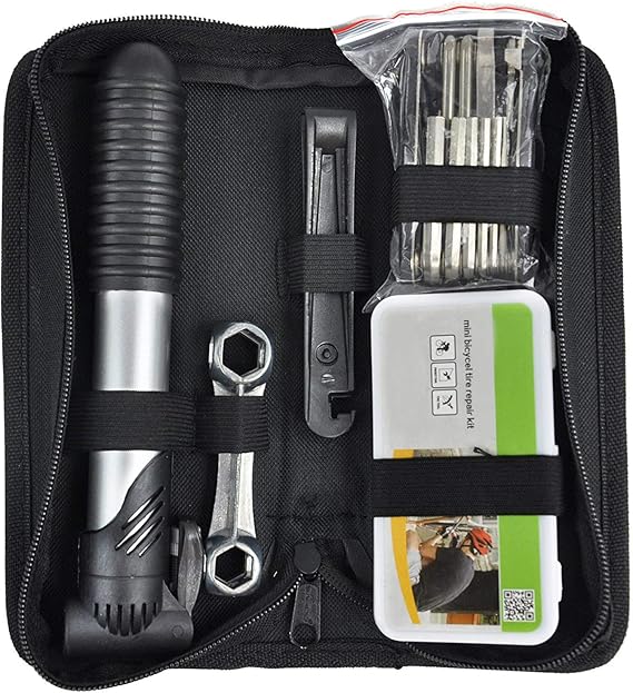 TRIXES Bike Tool Kit With Puncture Repair And Hand Pump 16 Piece Set Cyclist Maintenance Travel