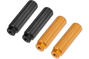 A ABSOPRO Axle Rear Foot Pegs Footrests 100x28mm for BMX MTB Bike Bicycle Fit 3/8 Inch Black and Gold Tone (Set of 2)