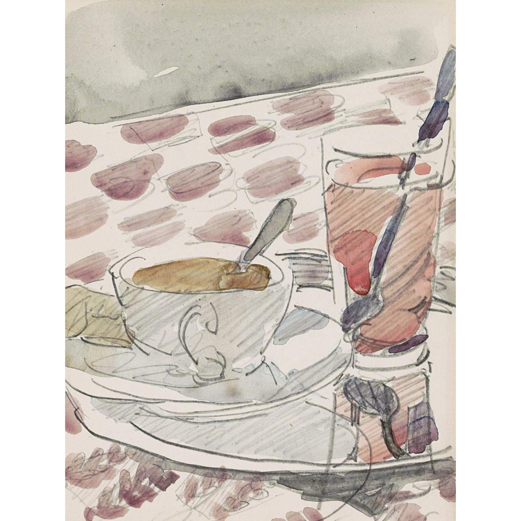 Artery8 Stolk Table Tray With Cup Saucer Glass Painting Premium Wall Art Canvas Print 18X24 Inch