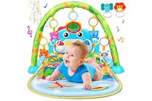 UMIKU Baby Gym Play Mats Baby Tummy Time Mat Musical Activity Center for Newborn Infant Piano Babies Play Mat Music & Light Newborn Infant Gifts for Babies 0-3 6 9 12 Months Dinosaur Style
