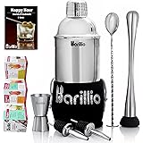 barillio Elite Cocktail Shaker Set Bartender Kit 24 oz Stainless Steel Martini Mixer, Muddler, Mixing Spoon, Jigger, 2 Liquor