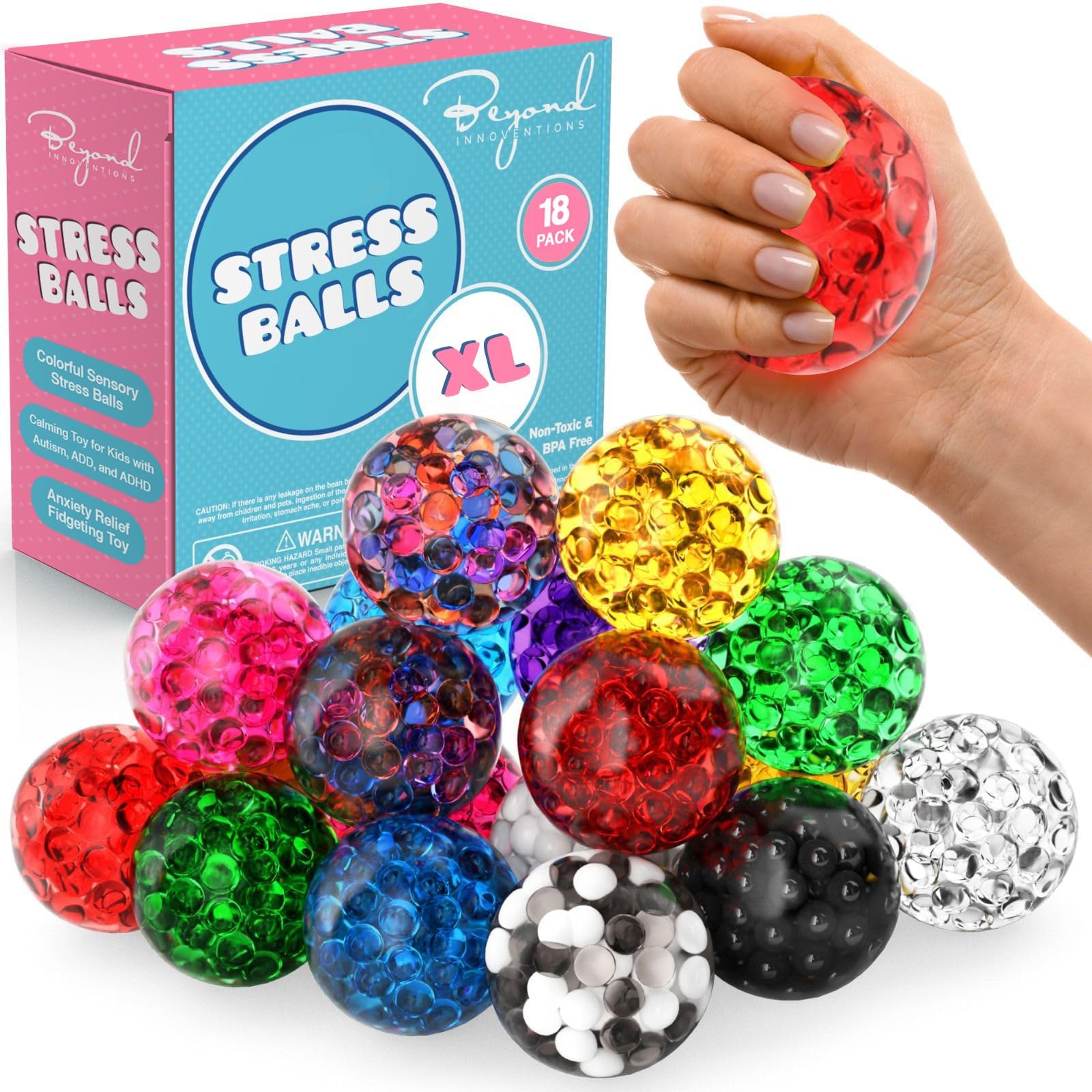 Photo 1 of Stress Balls for Adults - 18 Pack | Fidget Toys | XL Stress Ball - Squishy Ball, Back to School Supplies, Squishy Fidget Toys | Anxiety Relief Calming Tool | Stress Ball for Autism & ADHD, Assorted