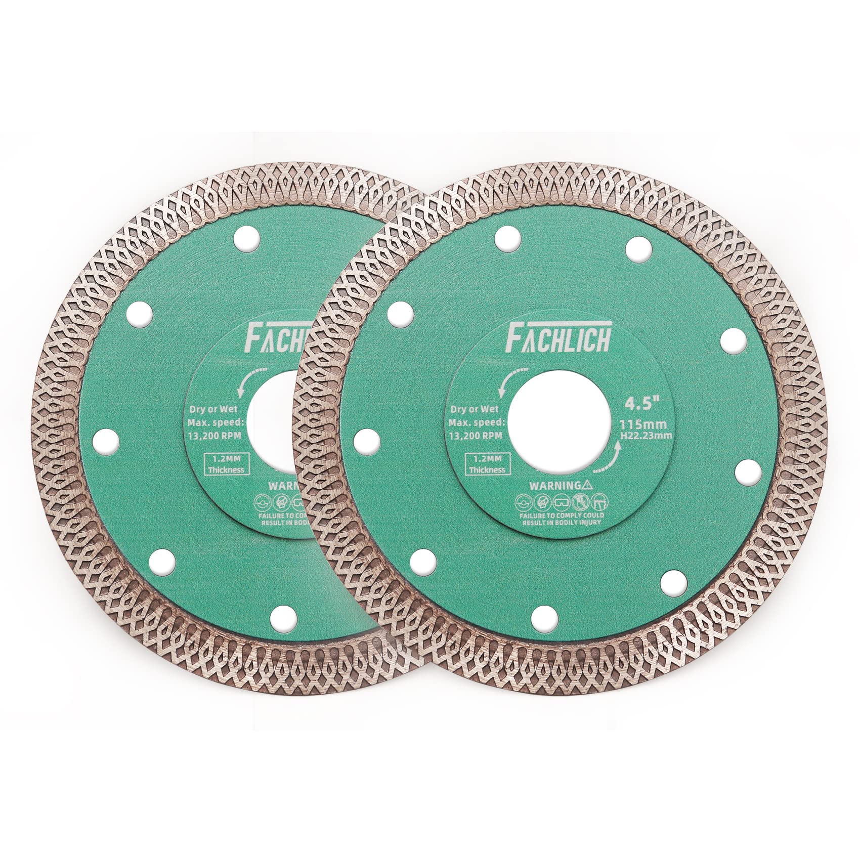 FACHLICH Diamond Porcelain Cutting Discs 2PK 115mm Ceramic Saw Blade 4.5 Inch Super Thin X Mesh Turbo Saw Blade for Tile Marble Ceramic Porcelain