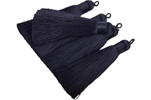 KONMAY 10pcs 3.4''(8.5cm) Handmade Imitation Silk Tassels with Hanging Loop for Jewelry Making (Black)